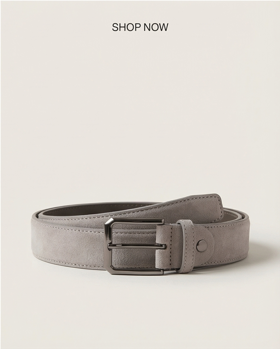 Vue arrière de la ceinture en daim – silhouette élégante en gris clair