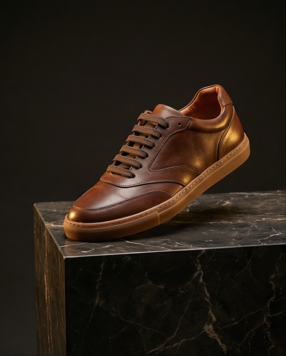 Modell trägt den Gianni & Armando Sneaker in urbanem Setting, Alltagstauglich.