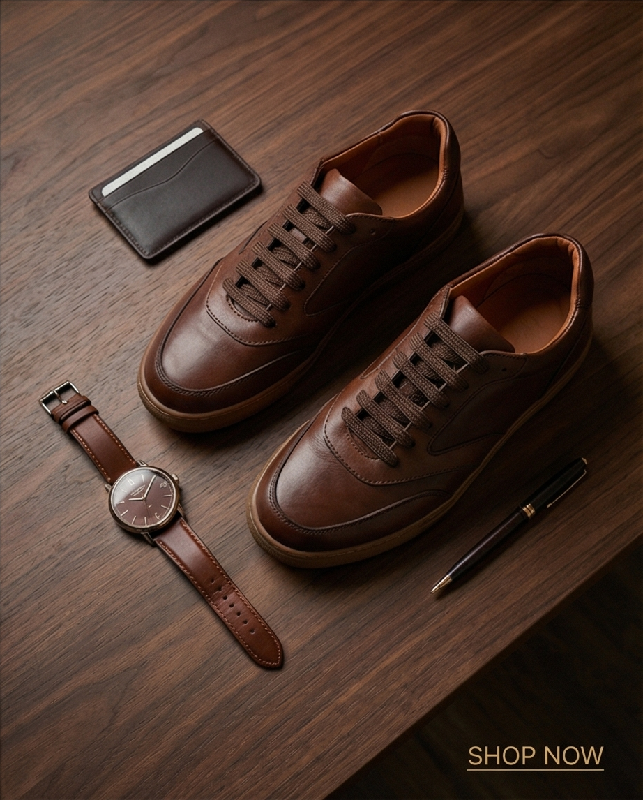 Seitliche Ansicht des Sneakers mit runder Schuhspitze und eleganter Silhouette.