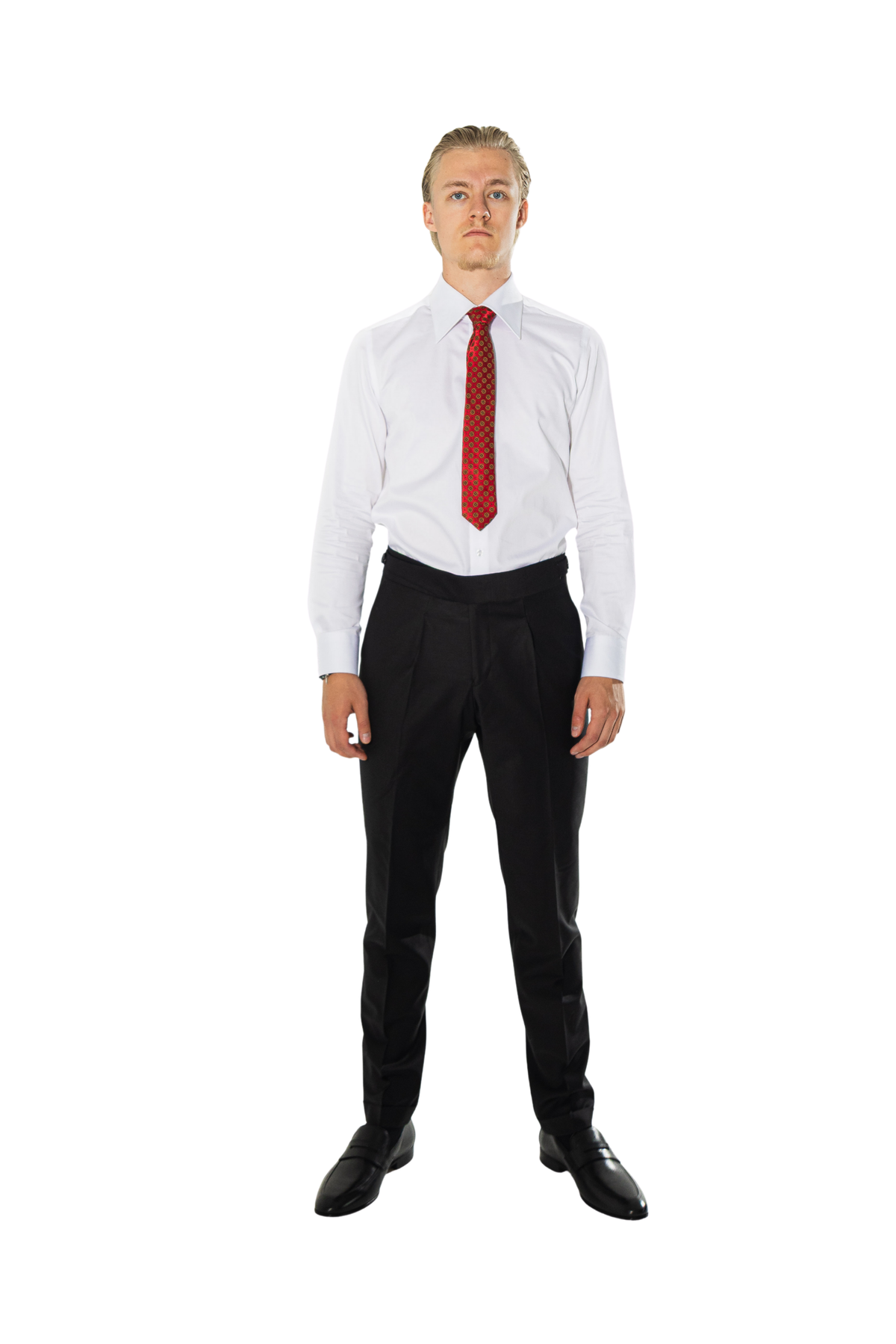 Einplissierte Herren Wollhose mit Bundfalten & Umschlag Schwarz