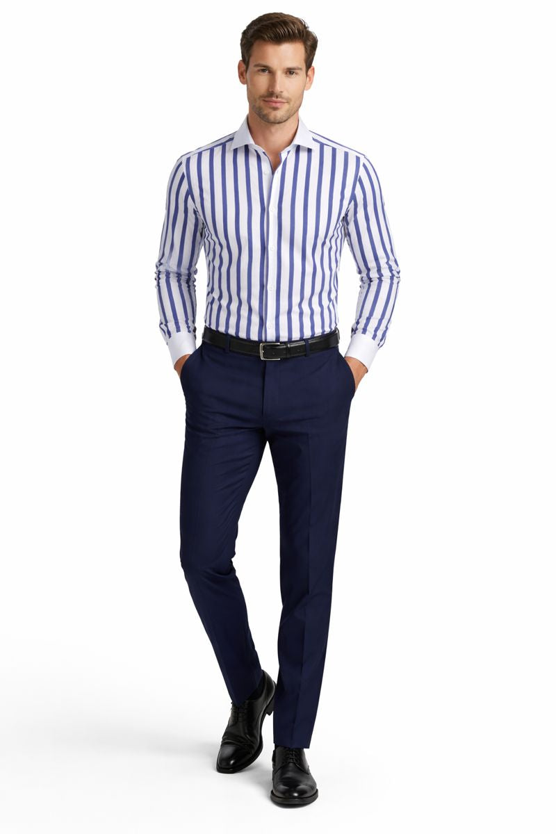 Homme d'affaires portant la chemise Slim Fit au bureau, look élégant avec poignets blancs