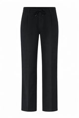 Vollständige Ansicht der Leinenhose in Schwarz, Regular‑Fit, mit geradem Bund.