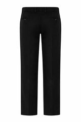 Rückansicht der Leinenhose in Schwarz, Regular‑Fit, mit geradem Bund.