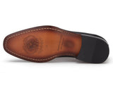 Detailaufnahme der Laufsohle und Innenleather-Insole des Business-Schuhe