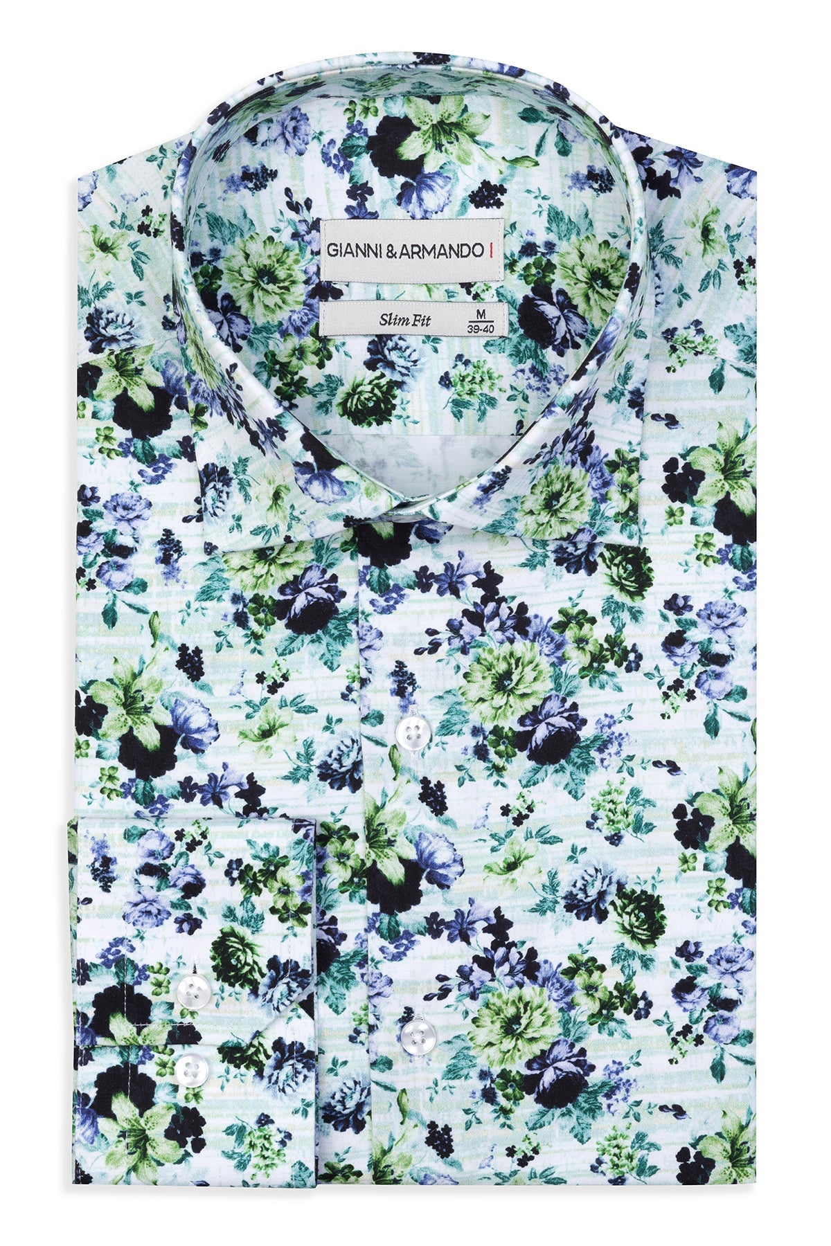 Vorderansicht des Slim‑Fit Hemdes mit lebendigem Blumenmuster in Multicolor