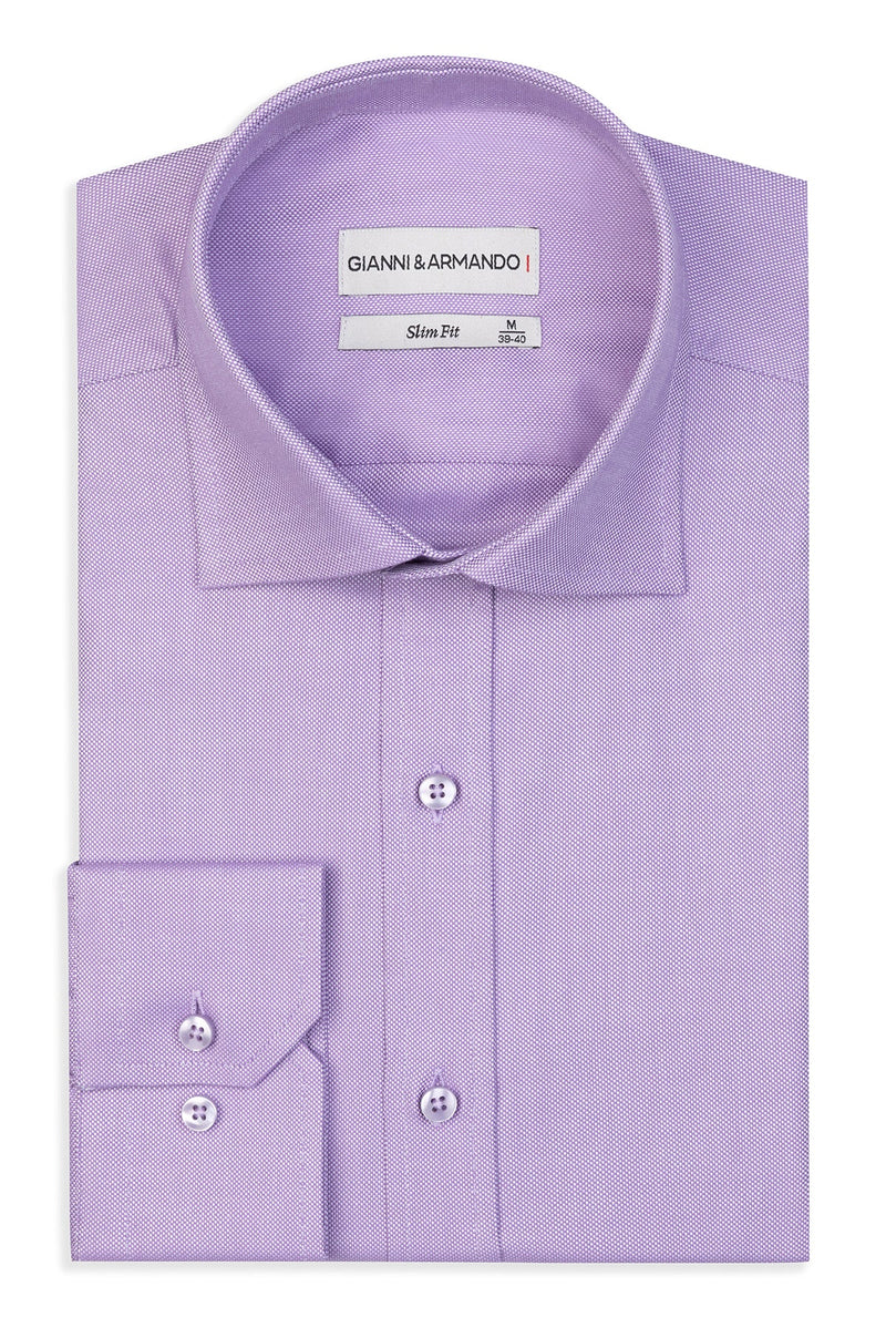 Vorderansicht des Slim Fit Rosa Business-Hemds, Detail des Kent-Kragens