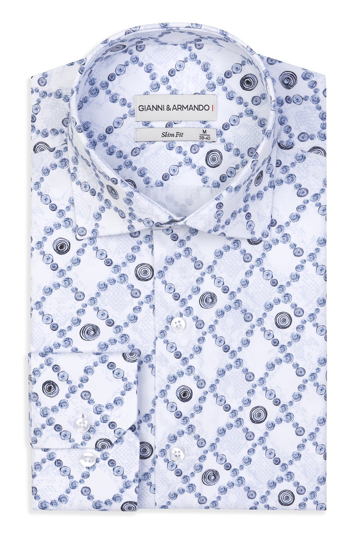 Vue de face de la chemise Slim Fit avec motif floral discret blanc-bleu