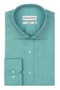 Slim Fit Original Business Hemd in grün unifarben Oxford-Gewebe aus 100 % Baumwolle.