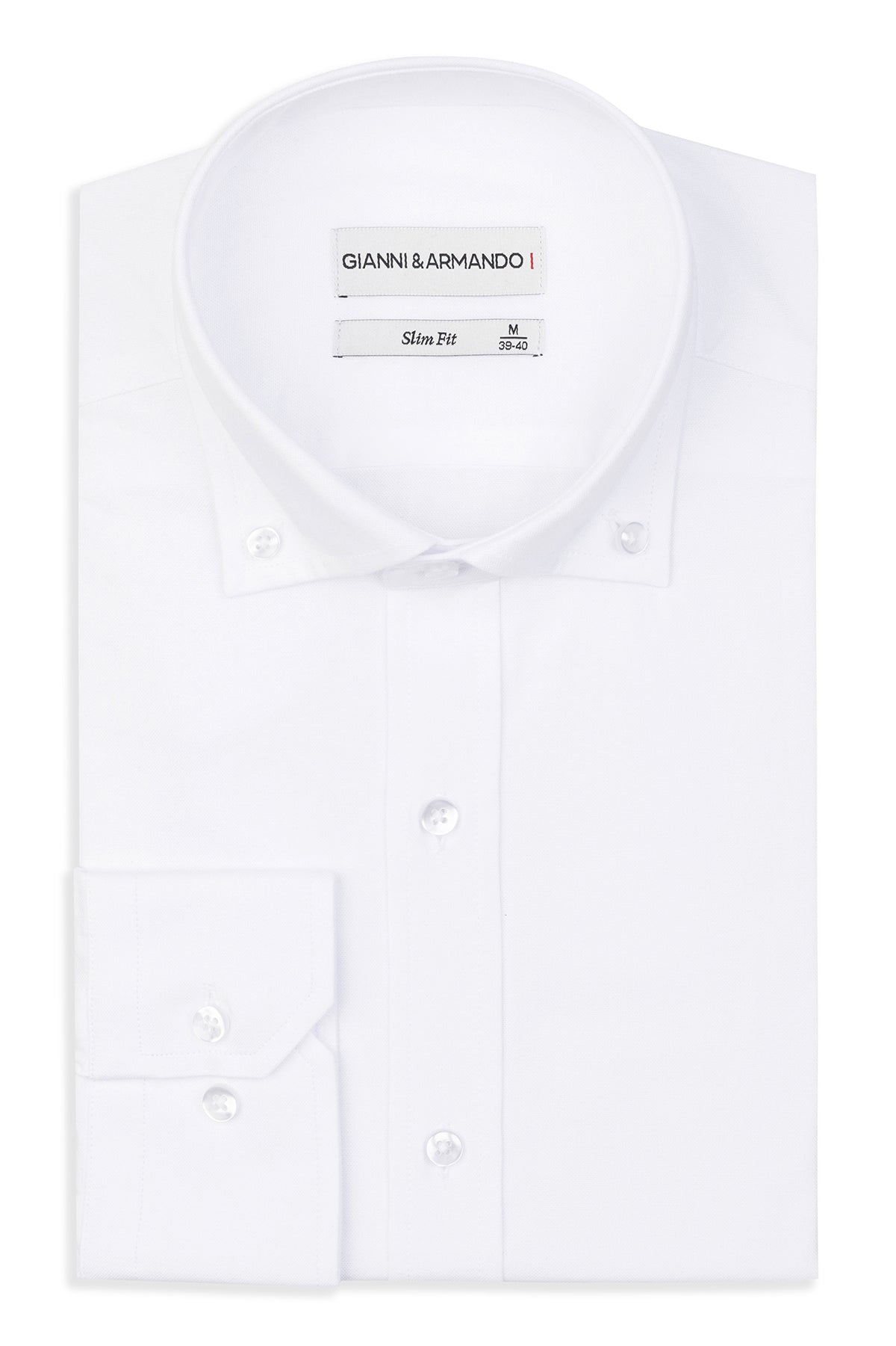 Vorderansicht des Slim Fit Button-down Hemdes in Weiß aus Gabardine-Stoff