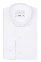 Slim Fit Button-down Original Business Hemd in Weiss unifarben Gabardine-Stoff ist dicht gewebt.