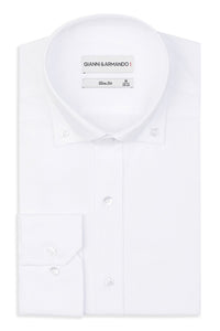 Slim Fit Button-down Original Business Hemd in Weiss unifarben Gabardine-Stoff ist dicht gewebt.