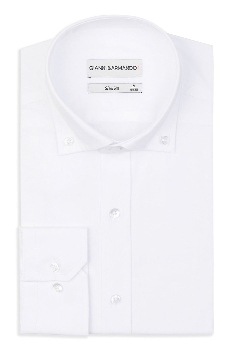 Vorderansicht des Slim Fit Button-down Hemdes in Weiß aus Gabardine-Stoff