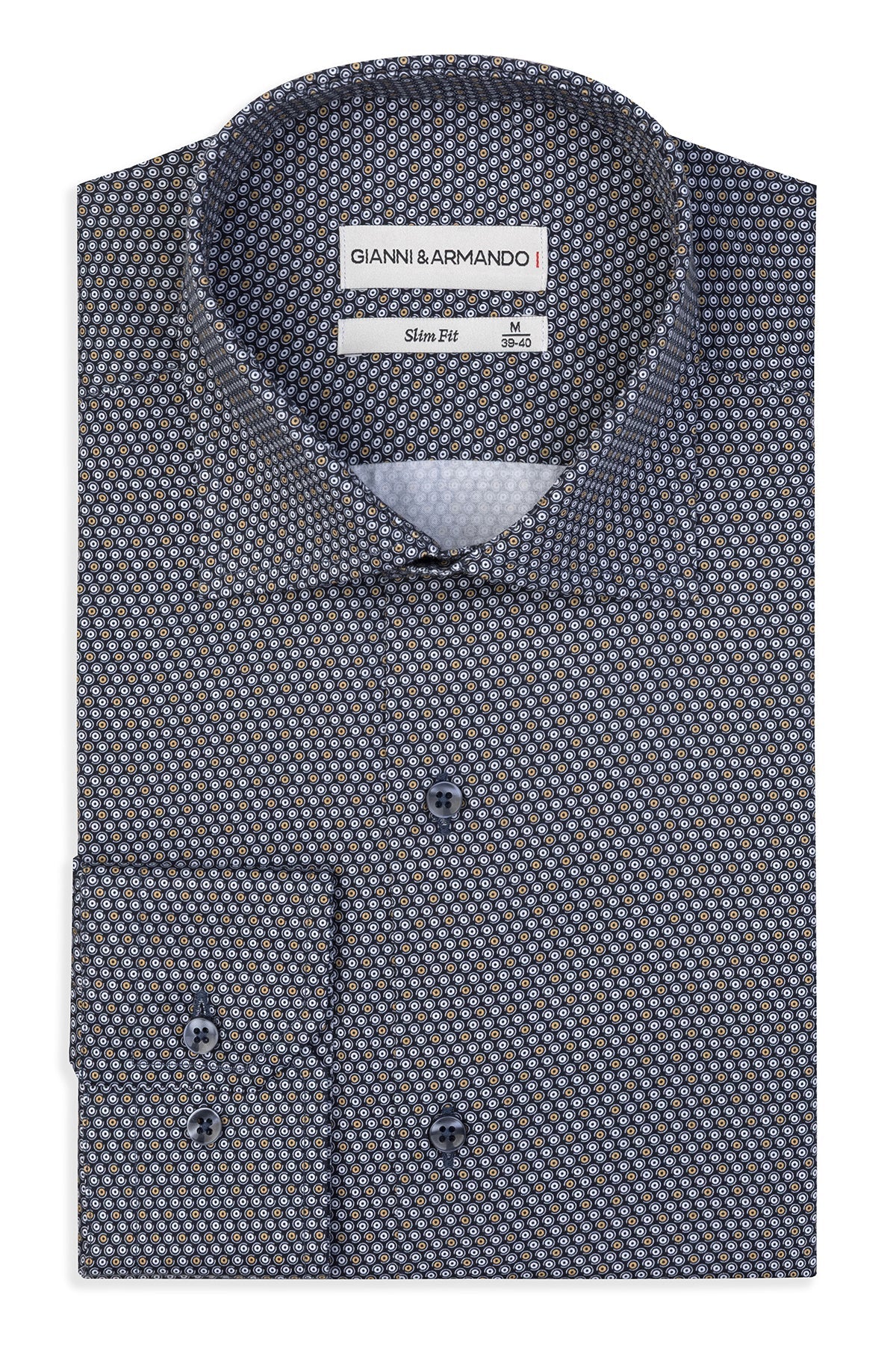 Slim-Fit Hemd mit Muster aus 100 % satinierter Baumwolle – Vorderansicht im eleganten Bürolook.