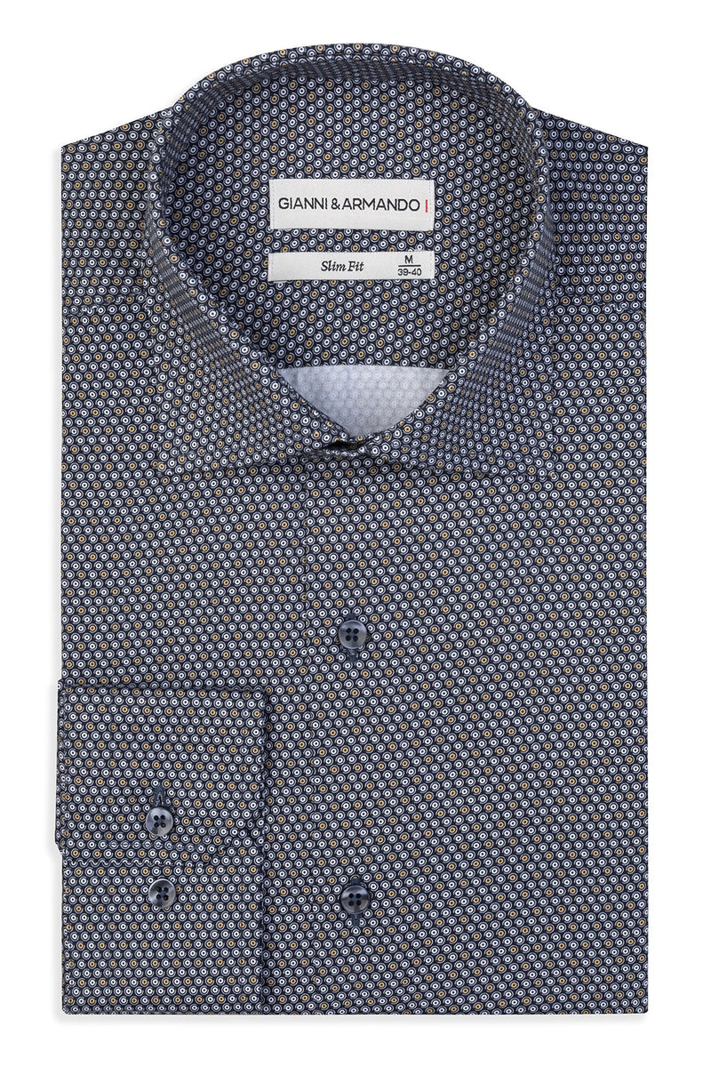 Slim-Fit Hemd mit Muster aus 100 % satinierter Baumwolle – Vorderansicht im eleganten Bürolook.