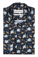 Slim Fit Hemd mit Blumenmuster 100 % Satinierte Baumwolle.