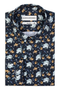 Slim Fit Hemd mit Blumenmuster 100 % Satinierte Baumwolle.