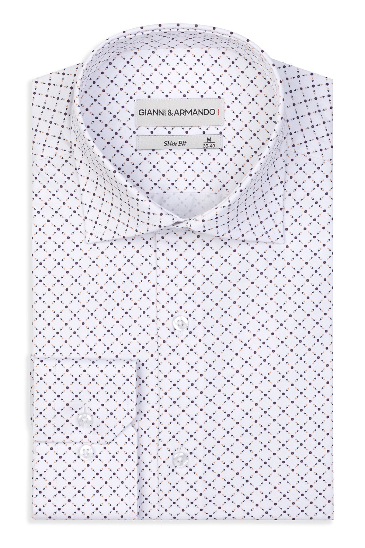 Slim Fit Hemd mit feinem Muster in Weiß-Braun, detail view of satin texture