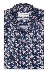 Slim-Fit Hemd Mit Blumenmuster 100 % Satinierte Baumwolle.