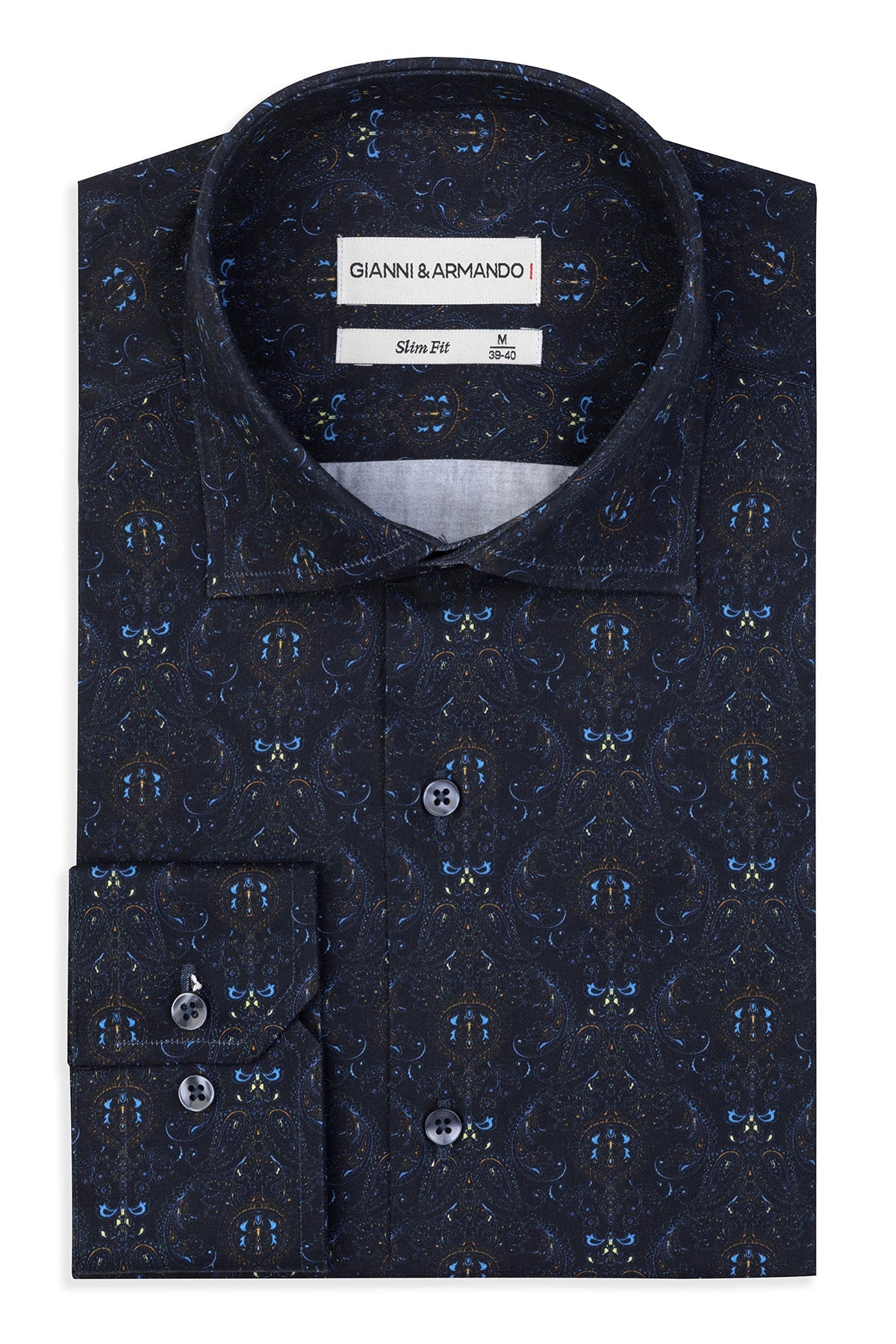 Vue de face de la chemise Slim Fit avec fin motif en coton satiné
