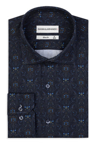 Slim- Fit Hemd mit Muster Satinierte 100 % Baumwolle.