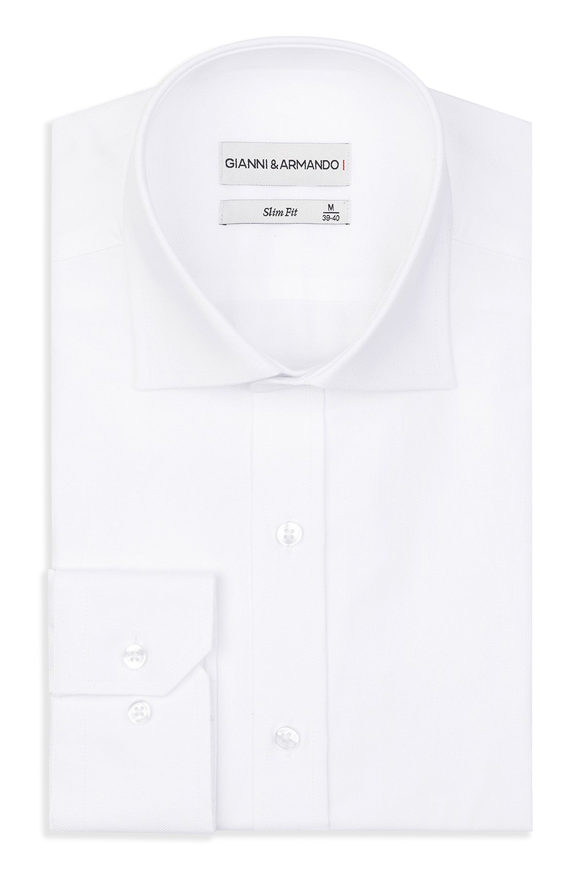Slim Fit Hemd in Weiß aus 100 % Baumwolle, frontal Ansicht, klare Nähstruktur sichtbar