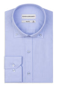 Slim Fit Button-down Original Business Hemd in eisblau unifarben Gabardine-Stoff ist dicht gewebt.