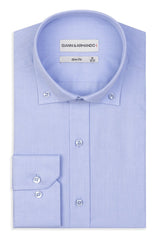 Slim Fit Button-down Original Business Hemd in eisblau unifarben Gabardine-Stoff ist dicht gewebt.