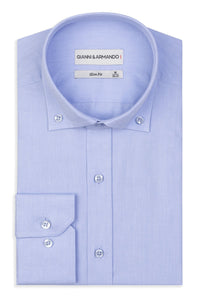 Slim Fit Button-down Original Business Hemd in eisblau unifarben Gabardine-Stoff ist dicht gewebt.