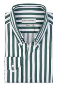 High Button Down Slim-Fit Weiss-Grün 100 % Satinierte Baumwolle