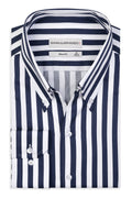 High Button Down Slim-Fit Weis-Navy-Blue 100 % Satinierte Baumwolle