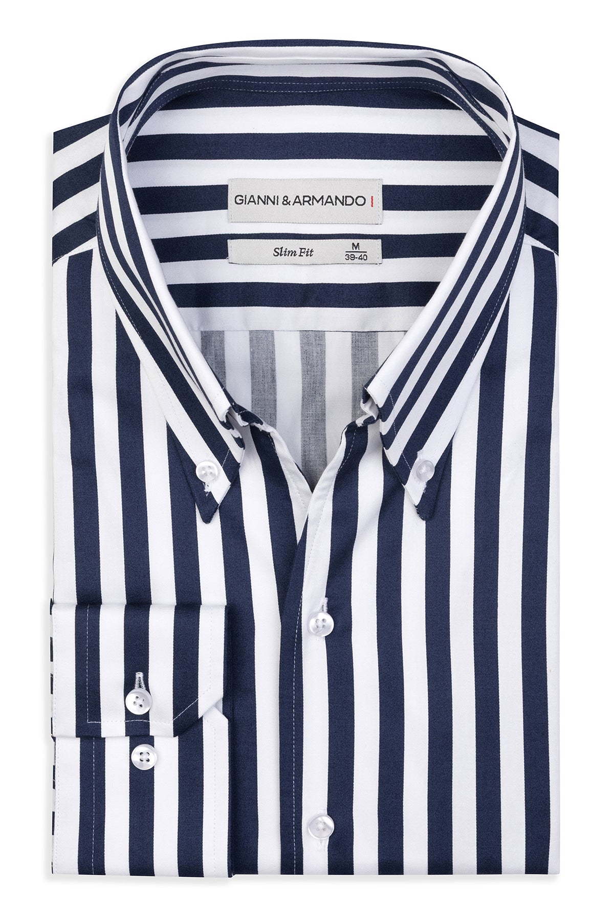 Vollansicht des Slim‑Fit‑Hemd mit Button‑Down‑Kragen in Weiß‑Blau