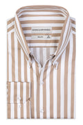 High Button Down  Slim-Fit Weis-Hellbraun 100 % Satinierte Baumwolle