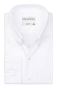 High Button Down Slim Fit Weiss 100 % Satinierte Baumwolle