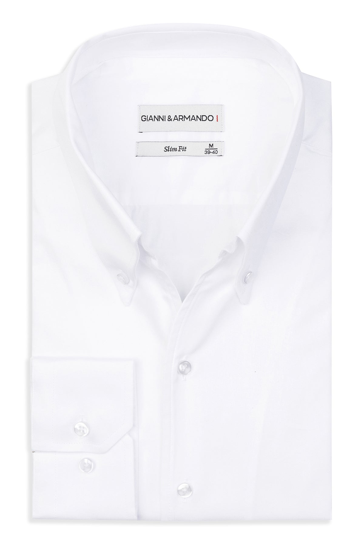 High Button Down Slim Fit Hemd in Weiß, Detailaufnahme des eleganten Kragens und Button-Down-Designs