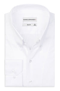 High Button Down Slim Fit Weiss 100 % Satinierte Baumwolle