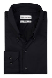 High Button Down Slim-Fit Schwarz 100 % Satinierte Baumwolle