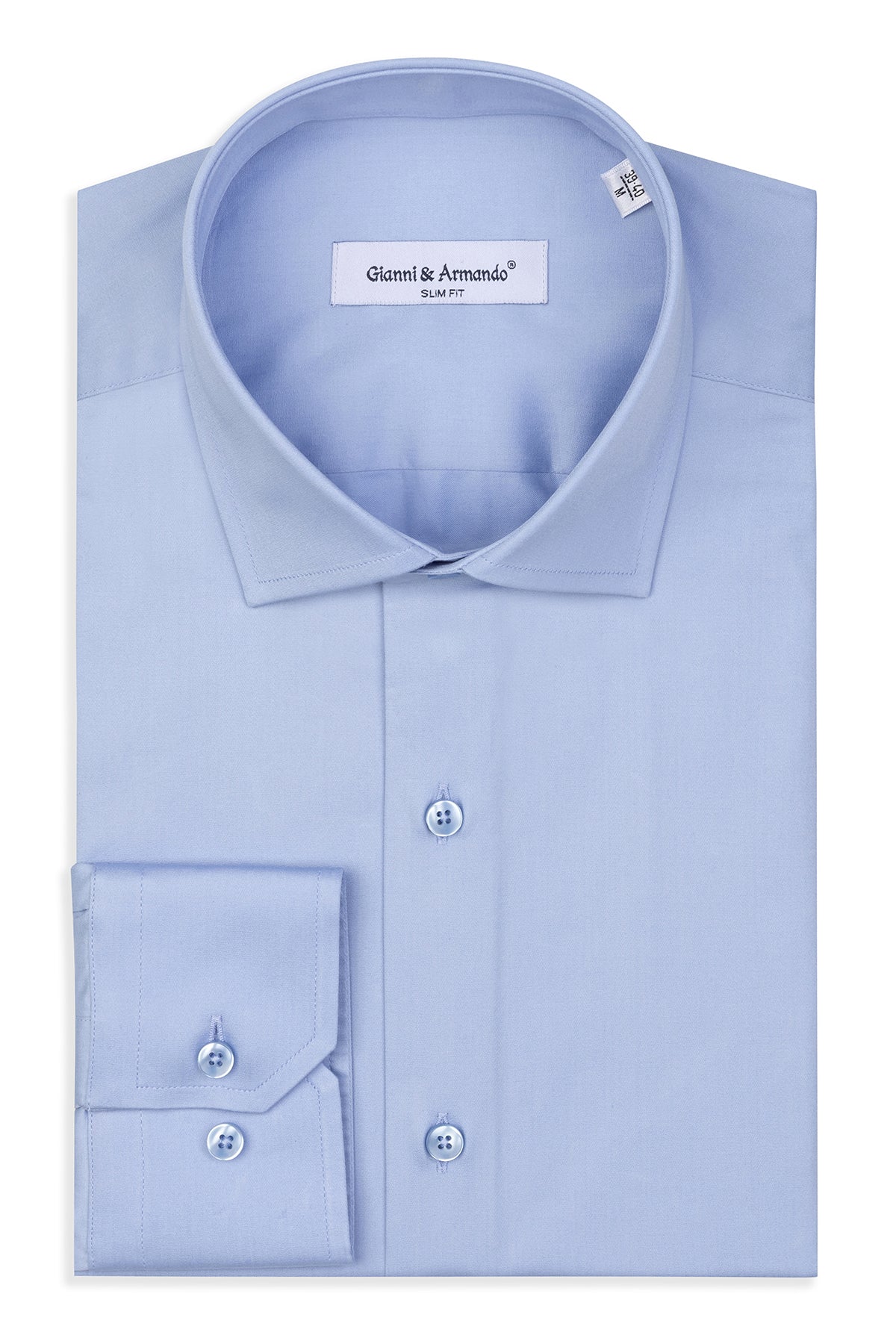 Vorderansicht des Slim Fit Business Hemds in Hellblau, zeigt den Kent-Kragen und die schlanke Passform.
