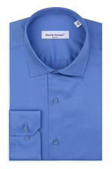 Slim Fit Original Business Hemd in blau unifarben 100 % Satinierte Baumwolle.