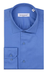 Slim Fit Original Business Hemd in blau unifarben 100 % Satinierte Baumwolle.