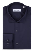 Slim Fit Original Business Hemd in Navy Blau unifarben 100 % Satinierte Baumwolle.