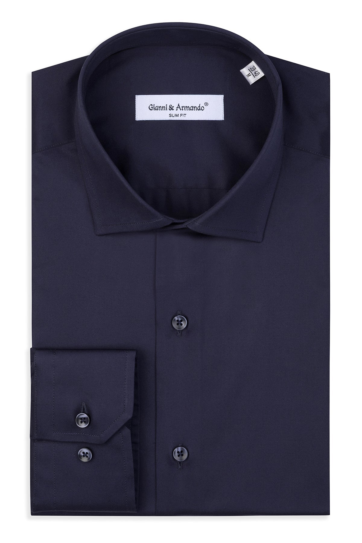 Slim Fit Business-Hemd in Navy Blau, Vorderansicht mit Kent-Kragen und Knopfverschluss