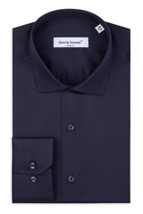 Slim Fit Original Business Hemd in Navy Blau unifarben 100 % Satinierte Baumwolle.