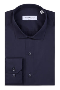 Slim Fit Original Business Hemd in Navy Blau unifarben 100 % Satinierte Baumwolle.