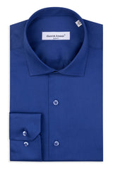 Slim Fit Original Business Hemd in Indigo blau unifarben 100 % Satinierte Baumwolle.