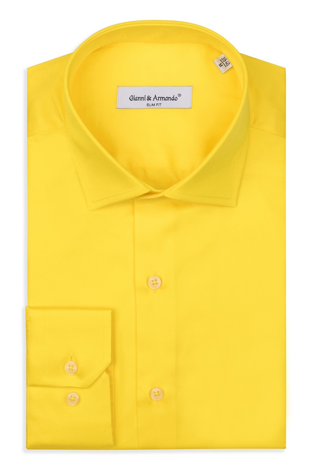 Slim Fit Hemd in Gelb, Vorderansicht mit Kent-Kragen und Knopfverschluss