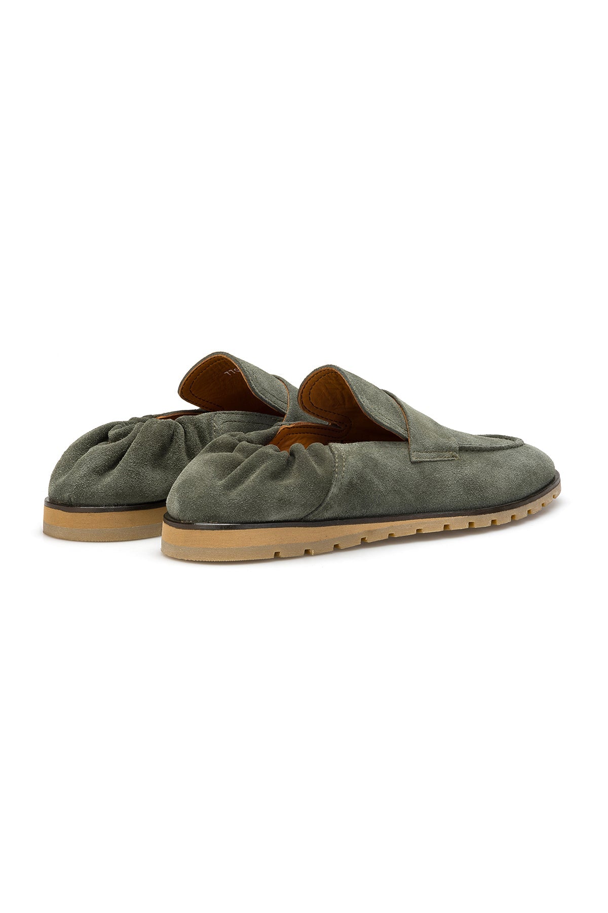 Loafer in Olive Grün, Nahaufnahme des Innenmaterials aus echtem Leder