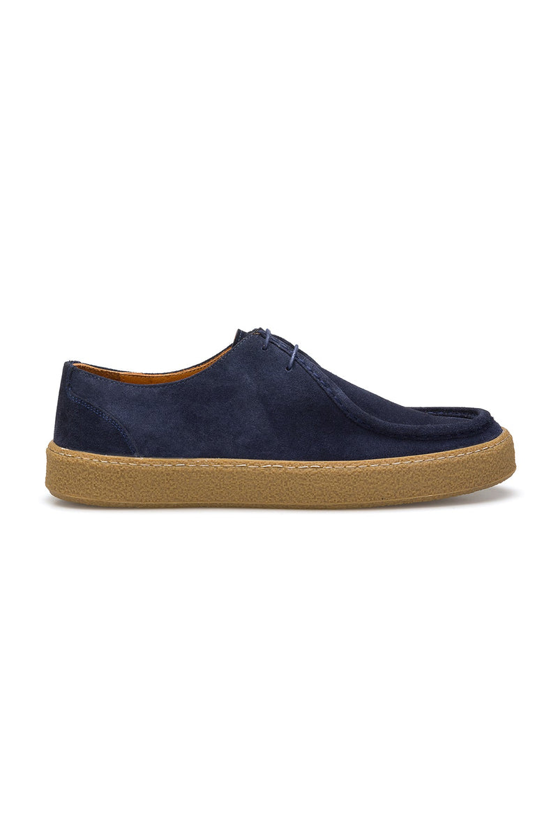 Rückansicht der handgefertigten Navy Blue Schuhe mit Geschnürten Verschluss