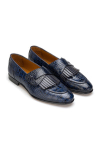 Gianni and Armando Mocassins cuir gaufré Bleu marine