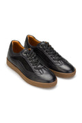 Herren Sneakers Soft Weich Leder Schwarz 0802