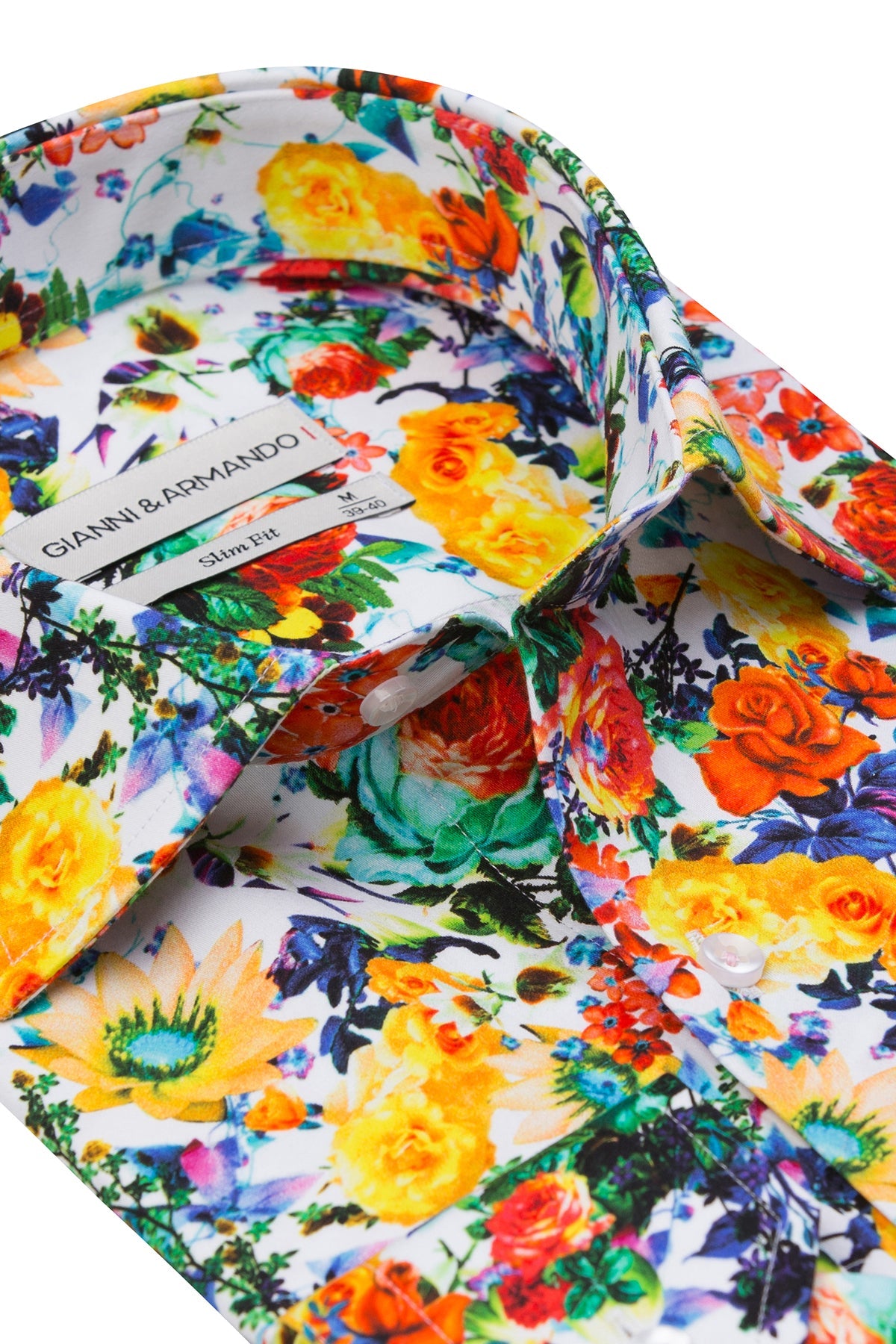 Rückansicht des Slim Fit Hemdes, das das lebendige Blumenmuster zeigt